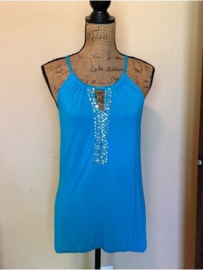 INC International Concepts Turquoise Sequin-Accented Tank Top